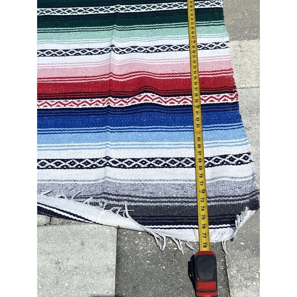Mexican Serape Falsa Blanket Throw Southwestern Striped Fringe Yoga Boho 78x58